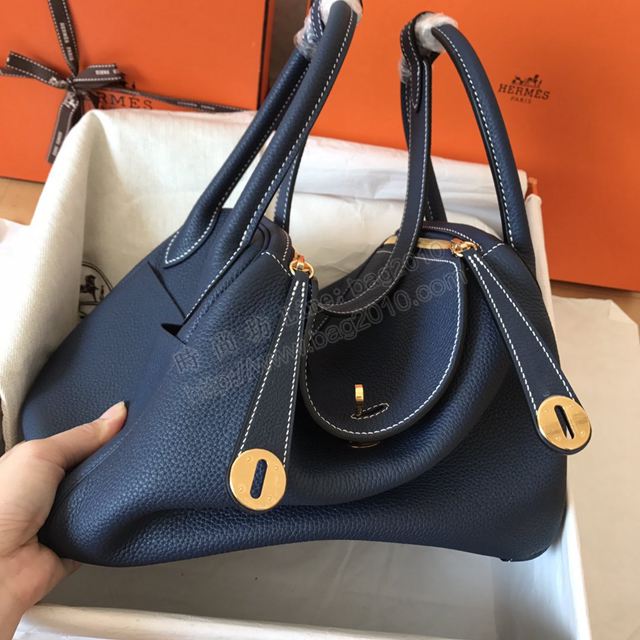 Hermes女包 愛馬仕手提包 進口頂級小牛皮 Lindy包 7K寶石藍 金扣 大小號  td1209